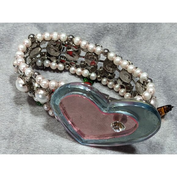 Rare Limited Edition Miu Miu Glass Heart Faux Pearl Glass Charm Bracelet - Picture 13 of 13